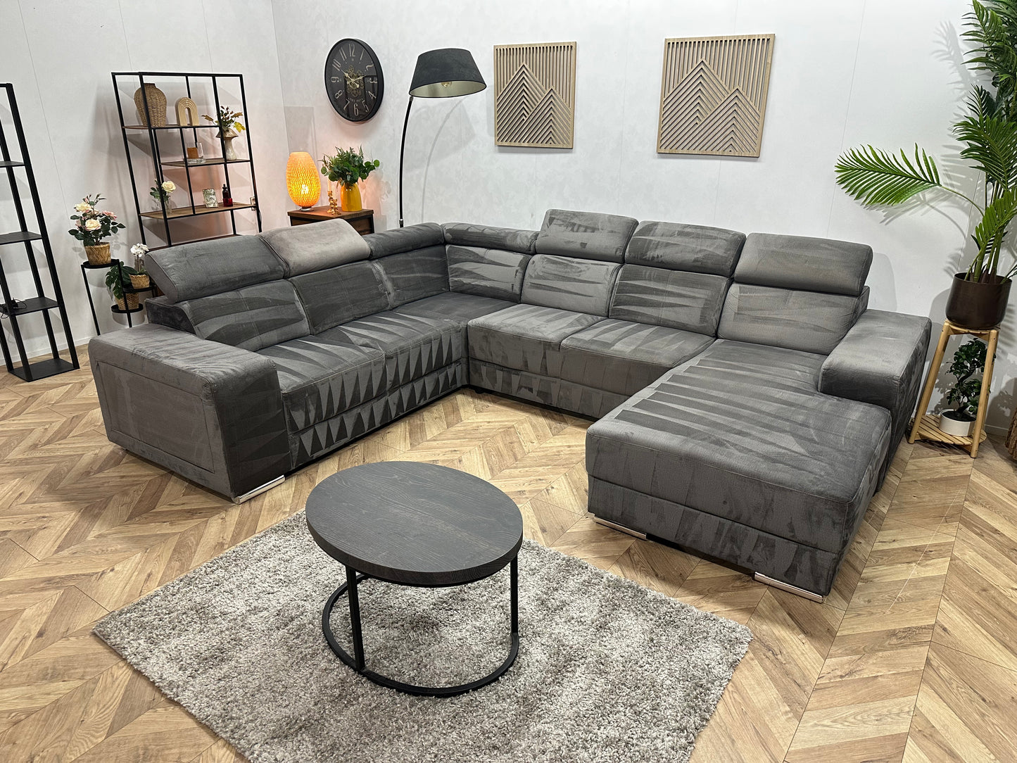 Grijze Velvet U Bank ~ Verstelbare Hoofdsteunen