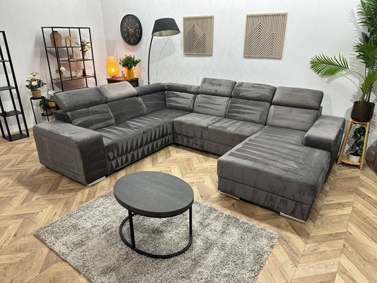 Grijze Velvet U Bank ~ Verstelbare Hoofdsteunen