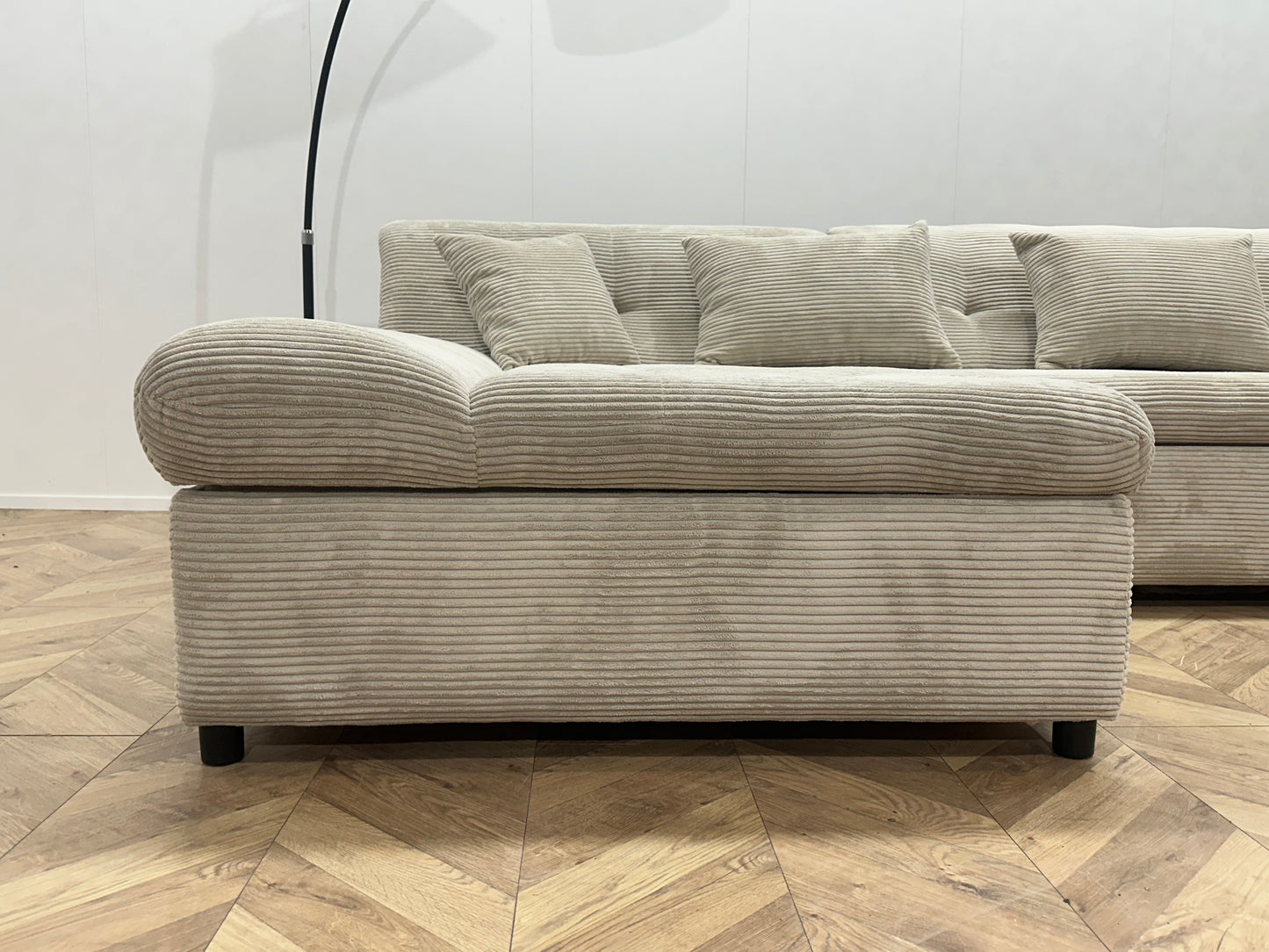 !Showroommodel! Crème Ribstof Hoekbank ~ Slaapfunctie ~ Opbergruimte