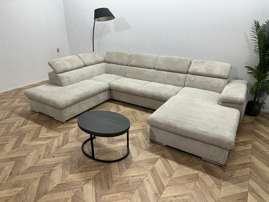 !Showroommodel! Witte/Crème Ribstof U Bank ~ Verstelbare Hoofdsteunen