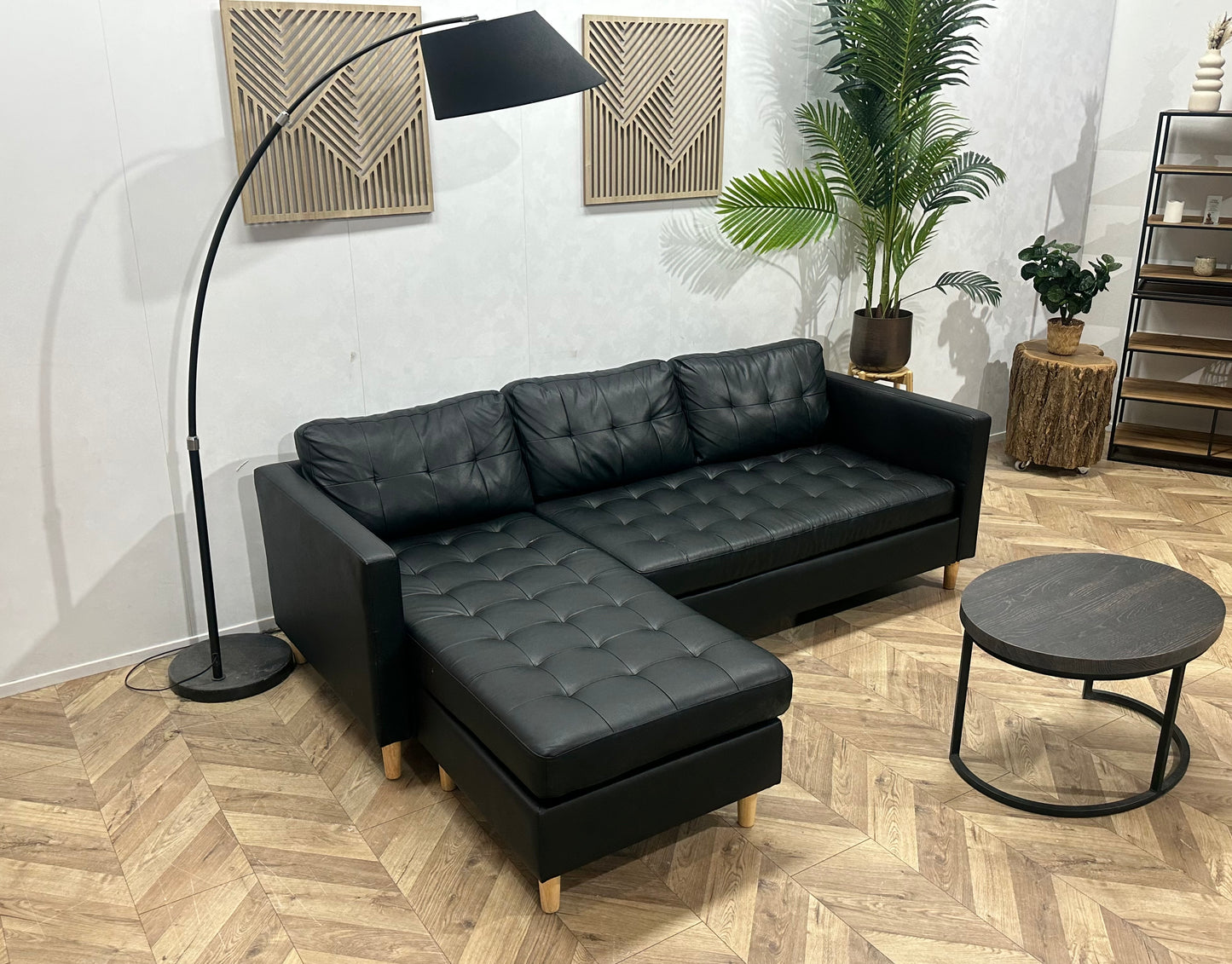 Zwart Echt Lederen Hoekbank ~ Losse Kussens Met Afneembare Hoezen