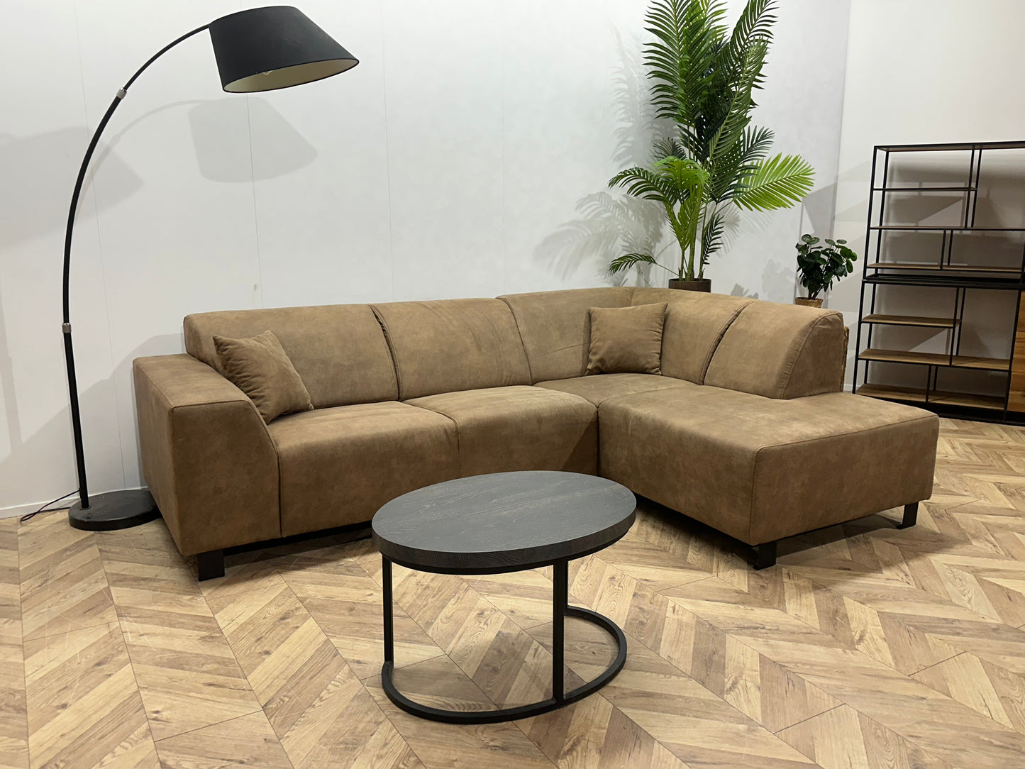 Bruine Suède Lederen Hoekbank ~ Vaste Kussens