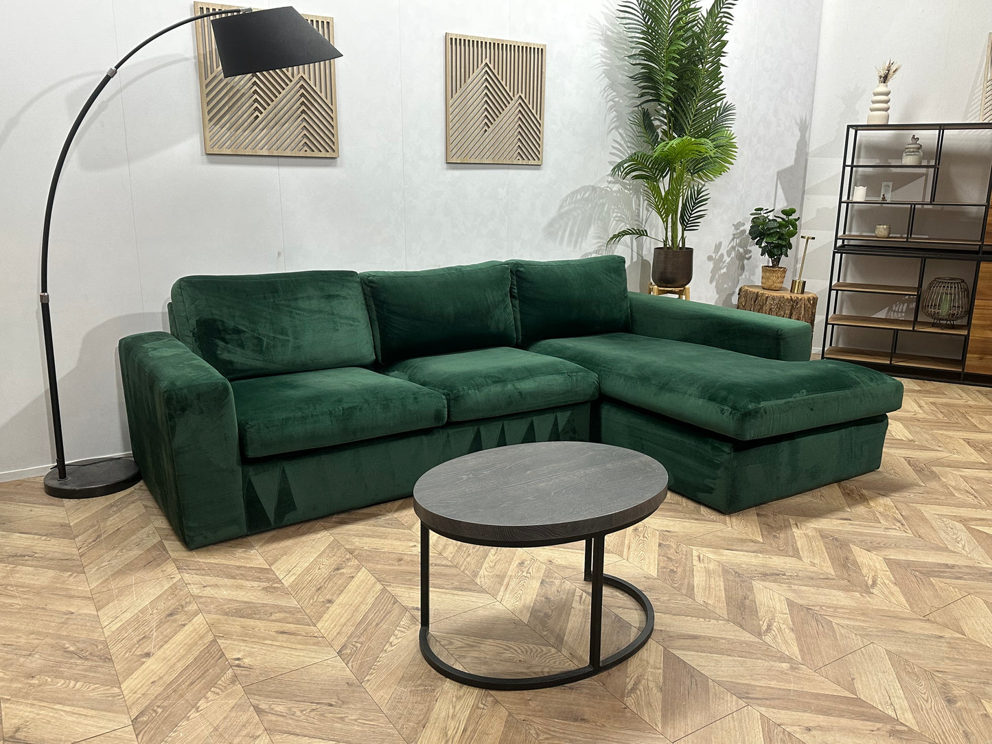 Groene Velvet Hoekbank ~ Losse Kussens Met Afneembare Hoezen