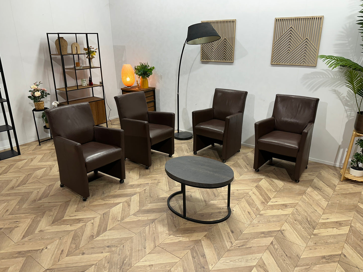 Bruine Echt Lederen Stoelen Set