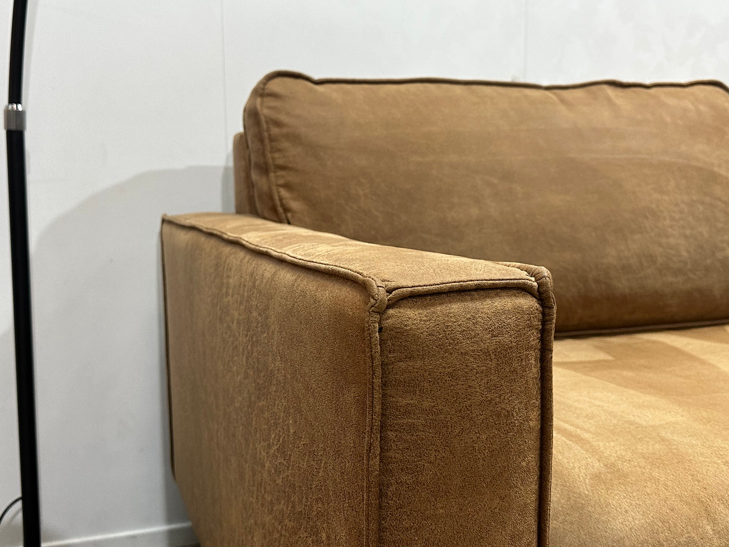 Cognac Bruine Suède Stoffen Hoekbank ~ Losse Kussens Met Afneembare Hoezen