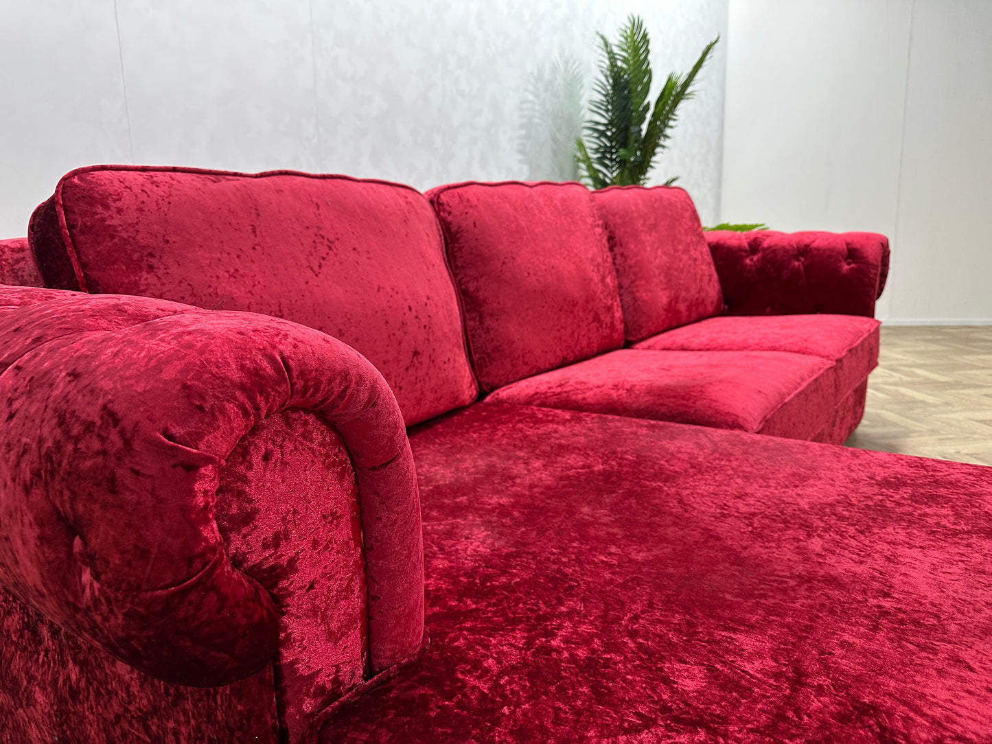 Rode/Roze Velvet Hoekbank ~ Losse Kussens Met Afneembare Hoezen