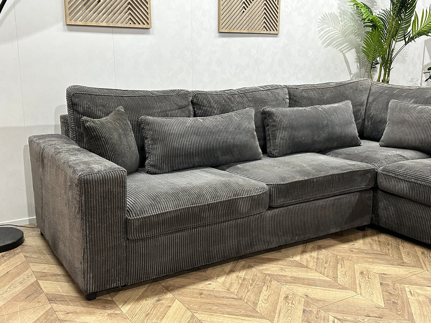 Antraciet Ribstof Hoekbank ~ Losse Kussens Met Afneembare Hoezen ~ Slaapfunctie