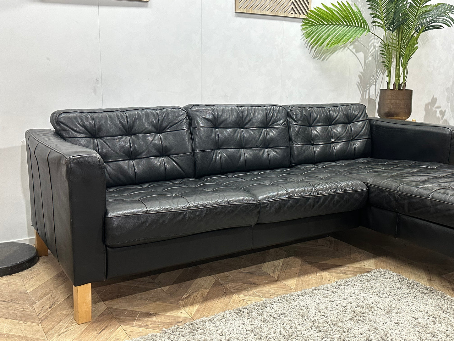 Zwarte Echt Lederen Hoekbank ~ Losse Kussens Met Afneembare Hoezen