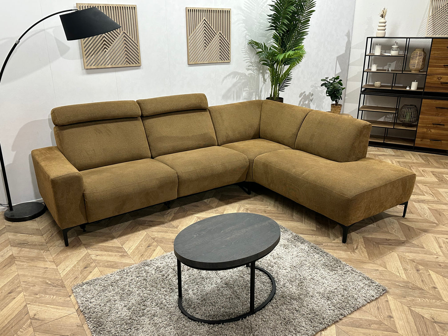 Bruine Suède Stoffen Hoekbank ~ Elektrisch Verstelbaar