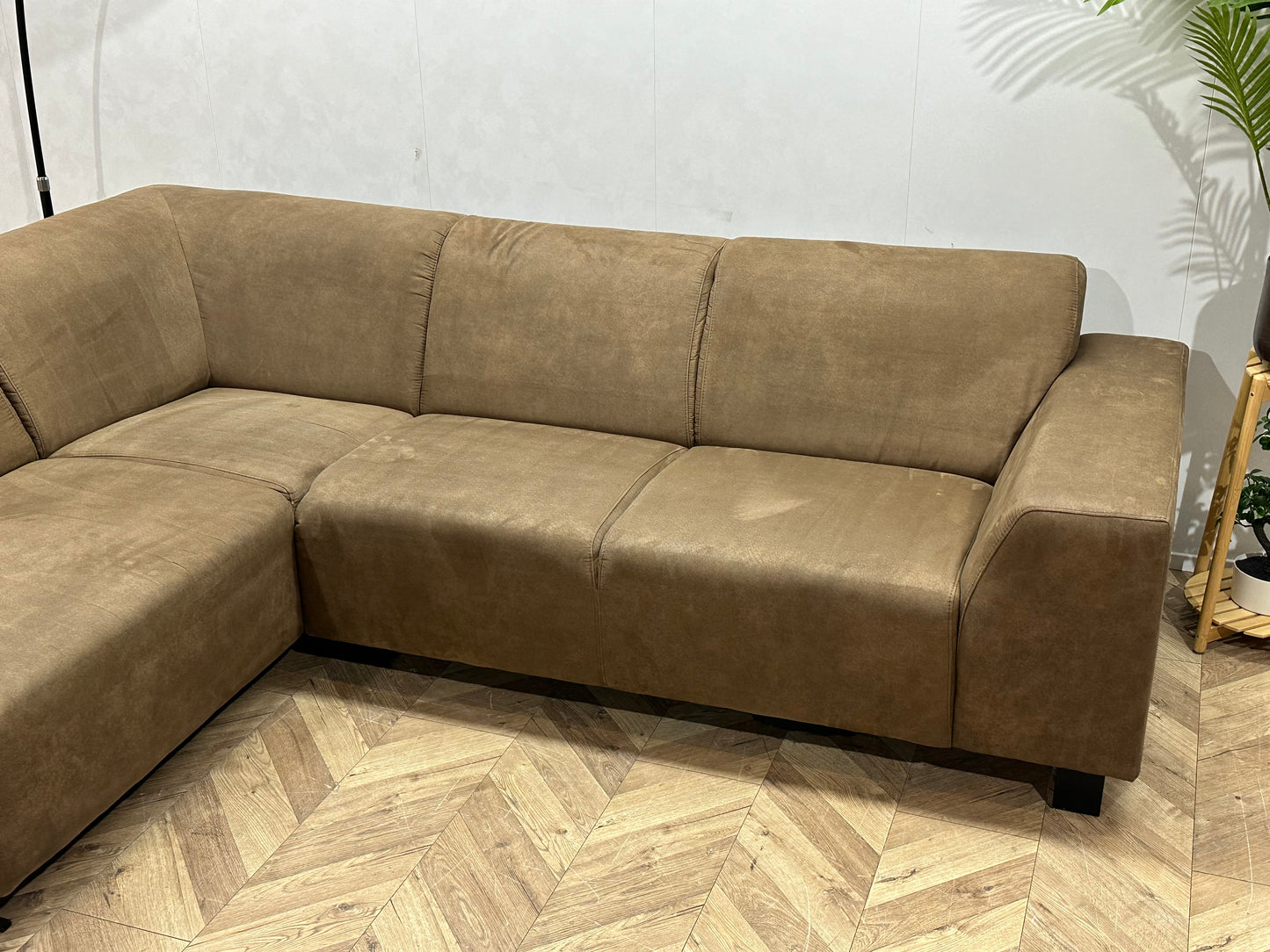Bruine Suède Stoffen Hoekbank ~ Vaste Kussens