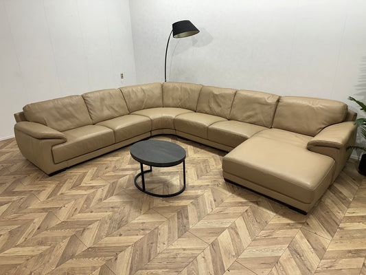 Leatherworld Beige Echt Lederen U Bank ~ Vaste Kussens