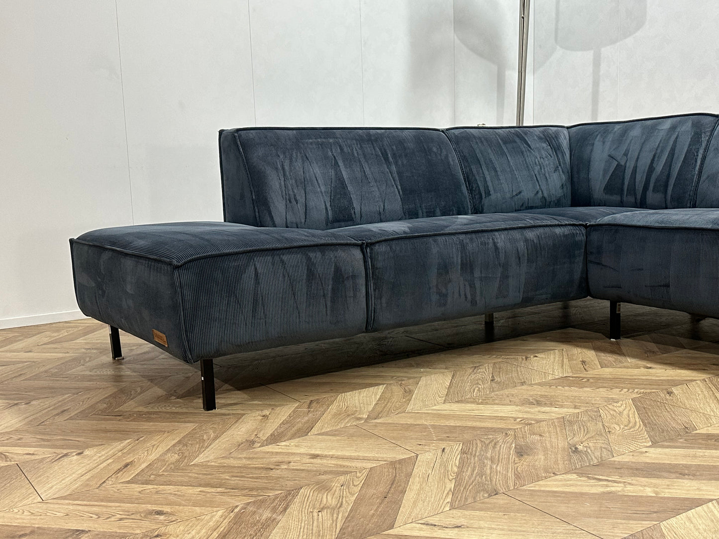 Umix Blauwe Ribstof Hoekbank ~ Nieuwstaat
