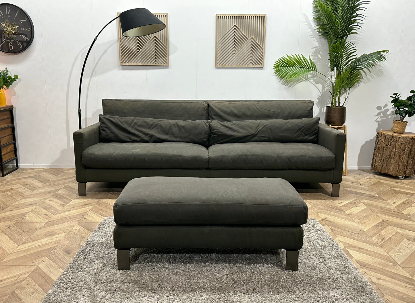 Linteloo Grijze/Groene 2.5-Zits Bank Inc Hocker ~ Losse Kussens Met Afneembare Hoezen