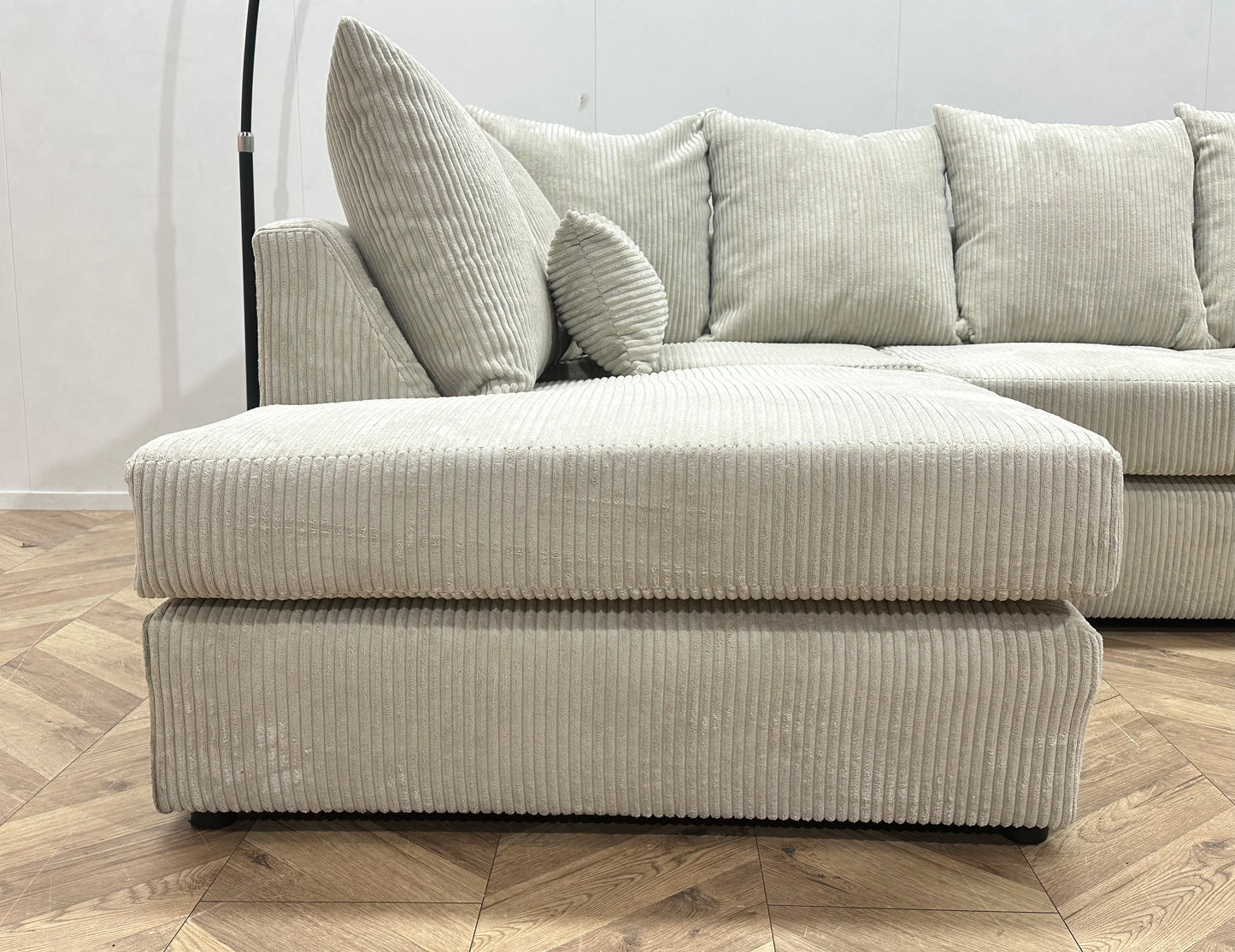 !Showroommodel! Witte/Crème Ribstof Hoekbank