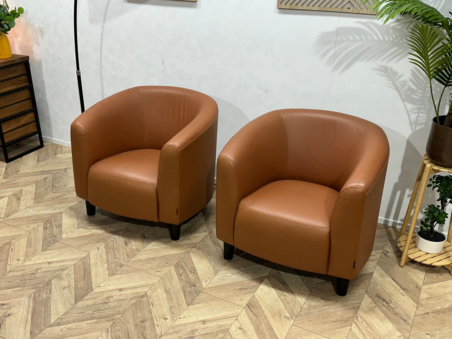 Licht Bruine Echt Lederen Stoelen Set