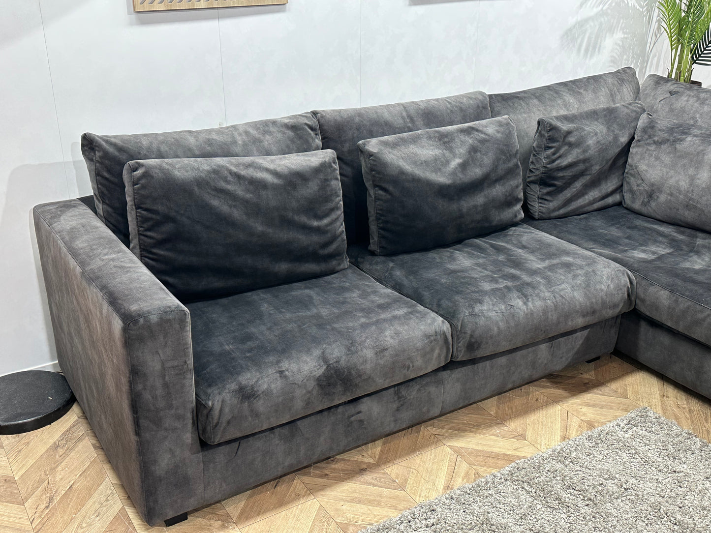 Antraciet Velvet Hoekbank ~ Losse Kussens Met Afneembare Hoezen