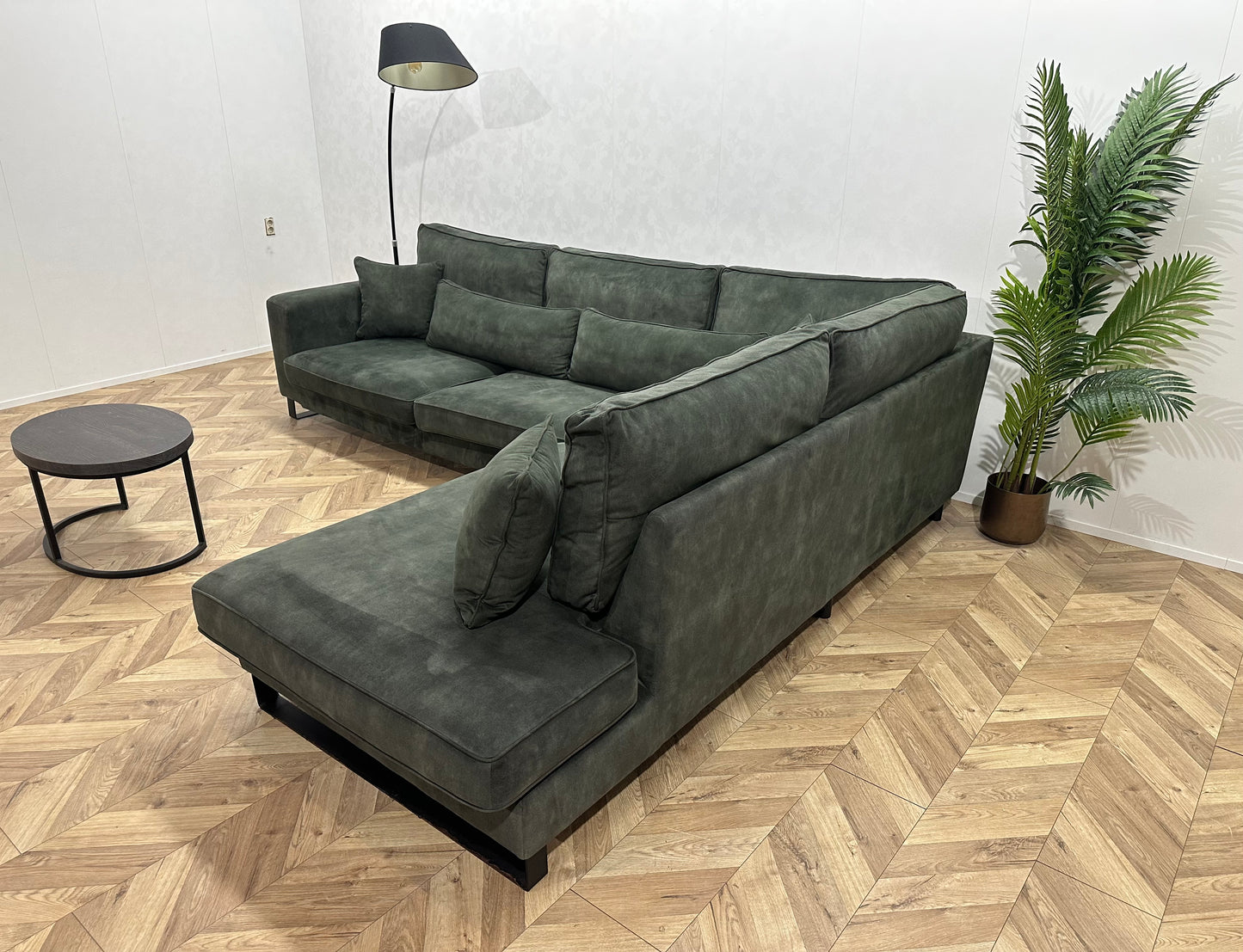 Donker Groene Velvet Hoekbank ~ Losse Kussens Met Afneembare Hoezen