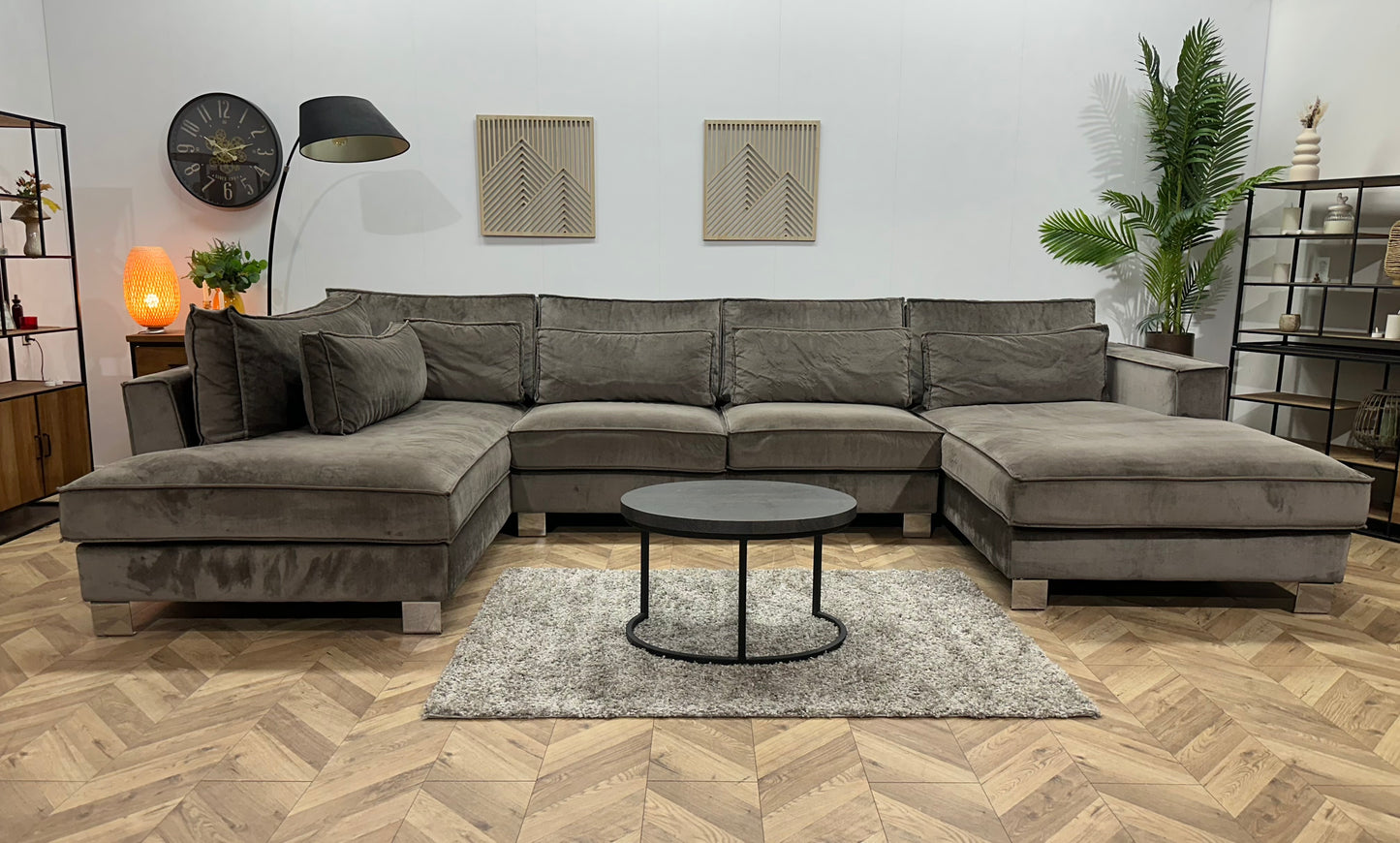 Antraciet Velvet U Bank ~ Losse Kussens Met Afneembare Hoezen