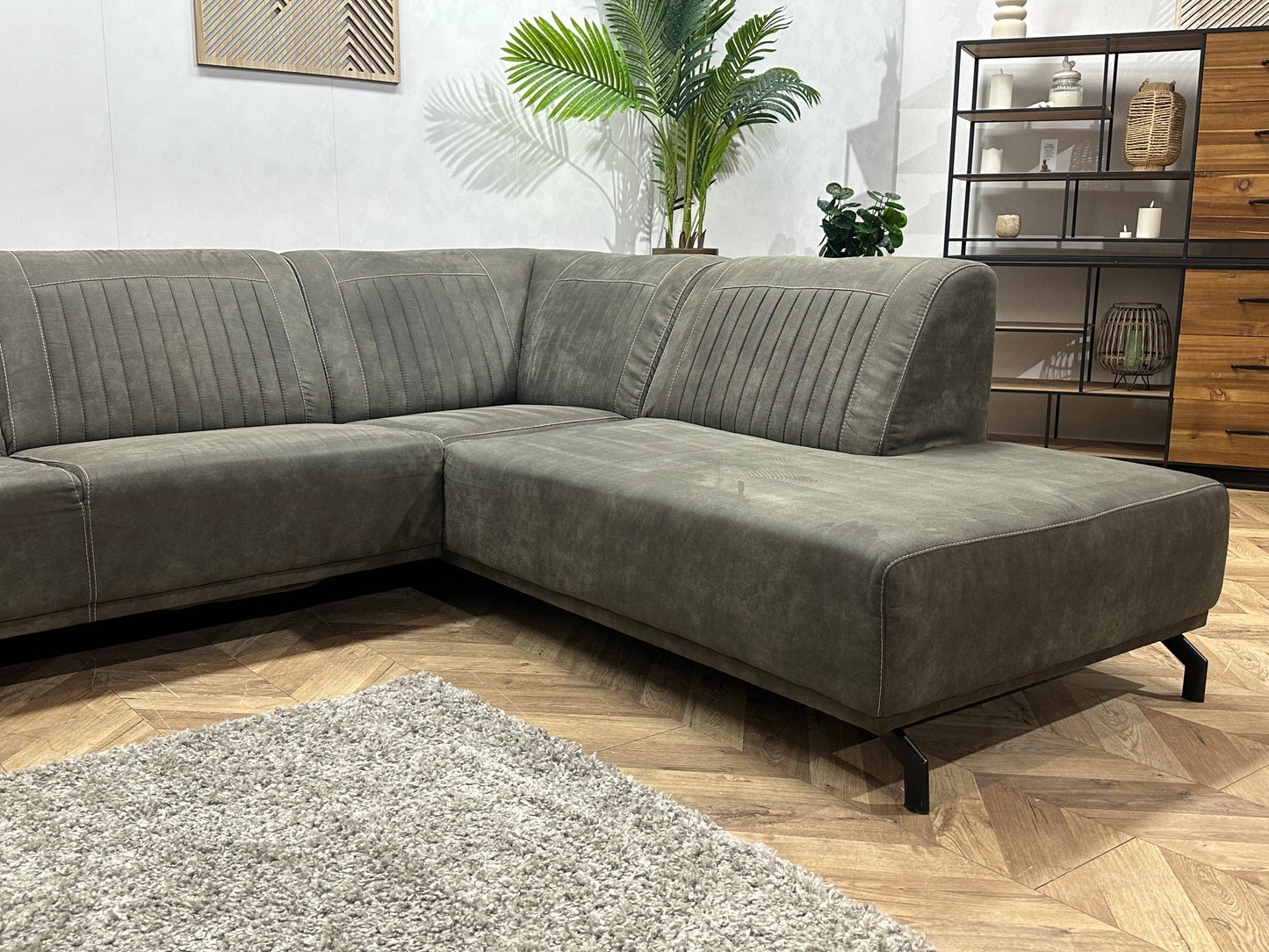 Antraciet Suède Stoffen Hoekbank ~ Vaste Kussens