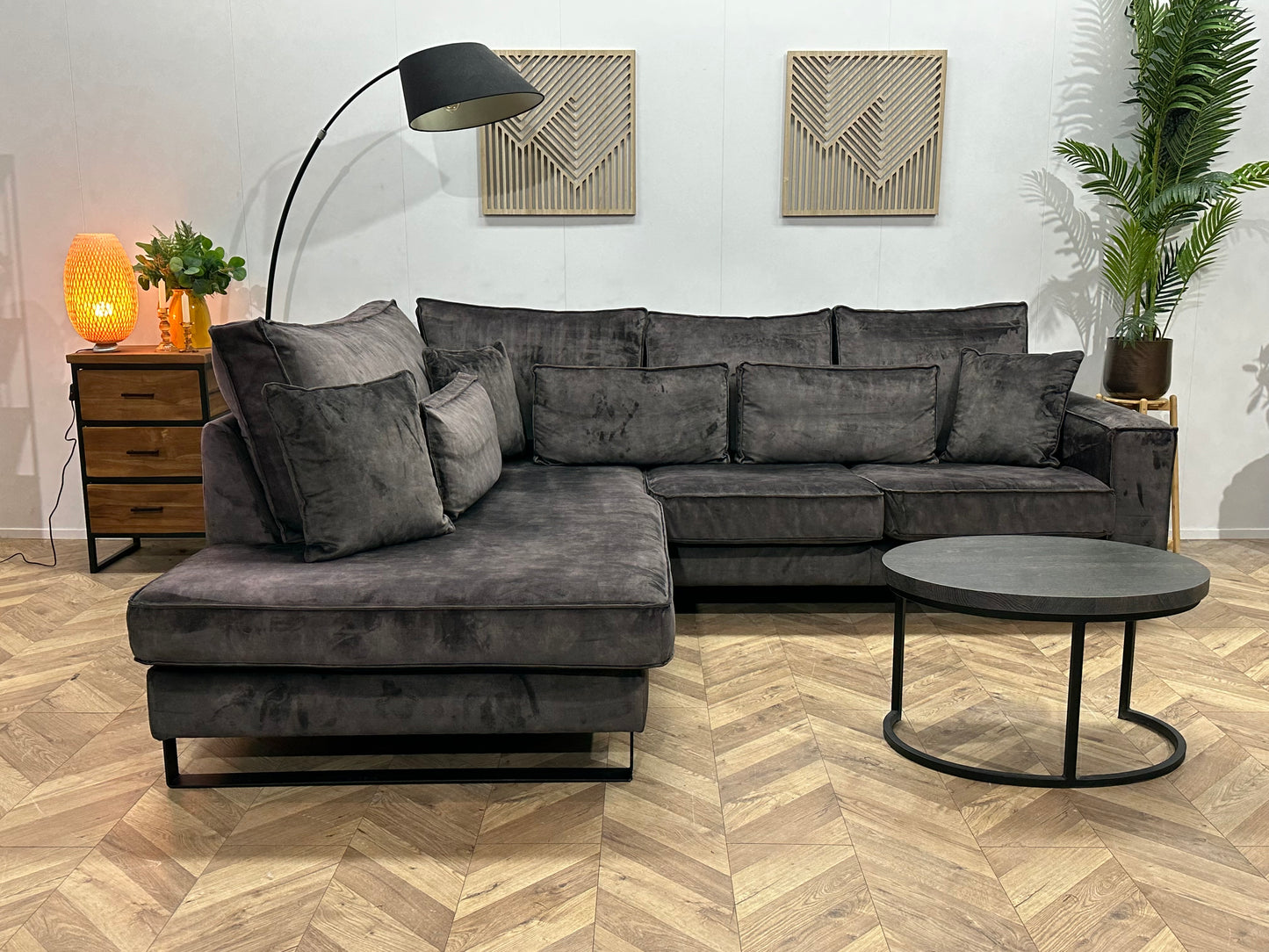 Antraciet Velvet Hoekbank ~ Losse Kussens Met Afneembare Hoezen