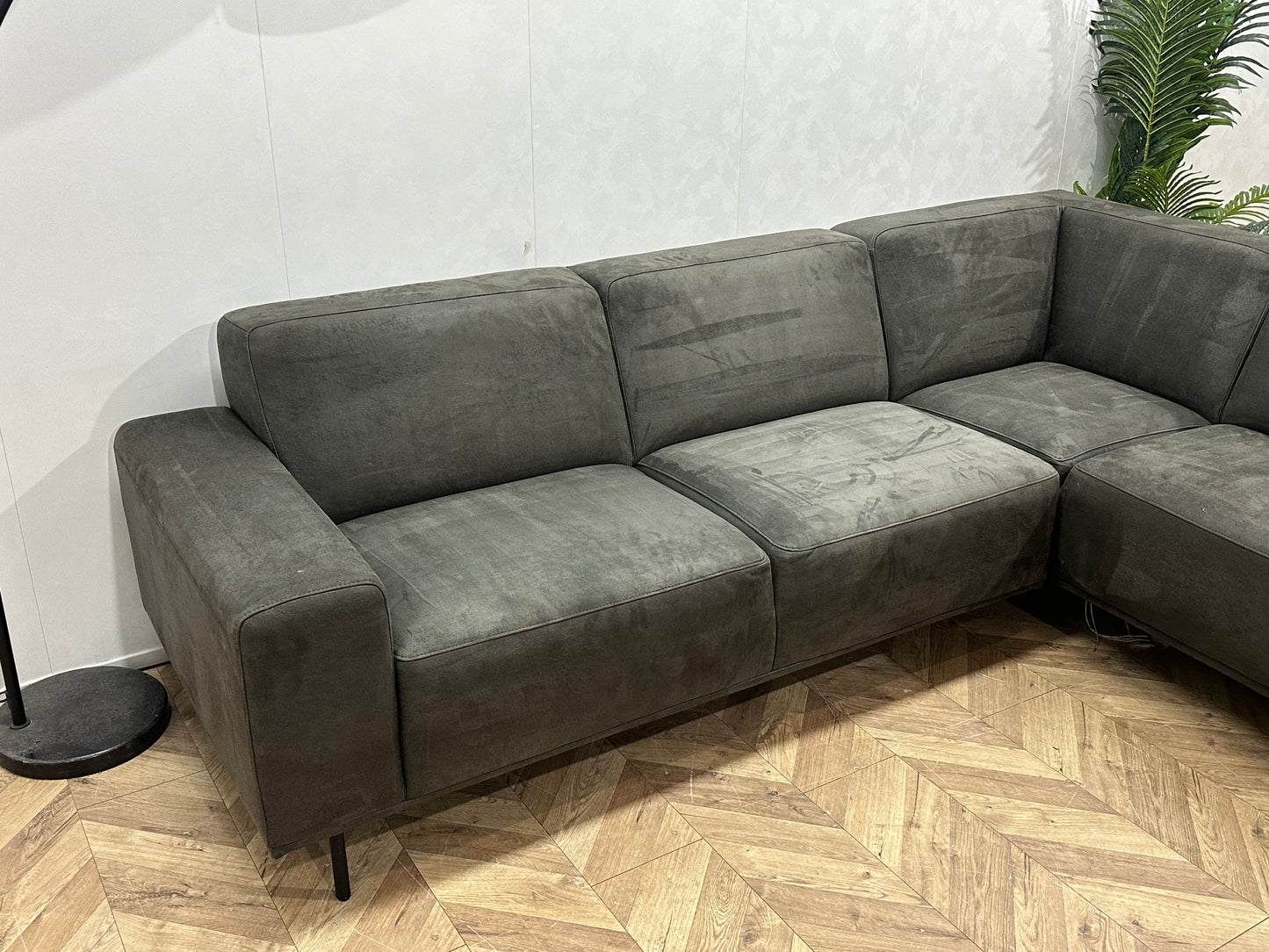 Antraciet Suède Stoffen Hoekbank ~ Vaste Kussens