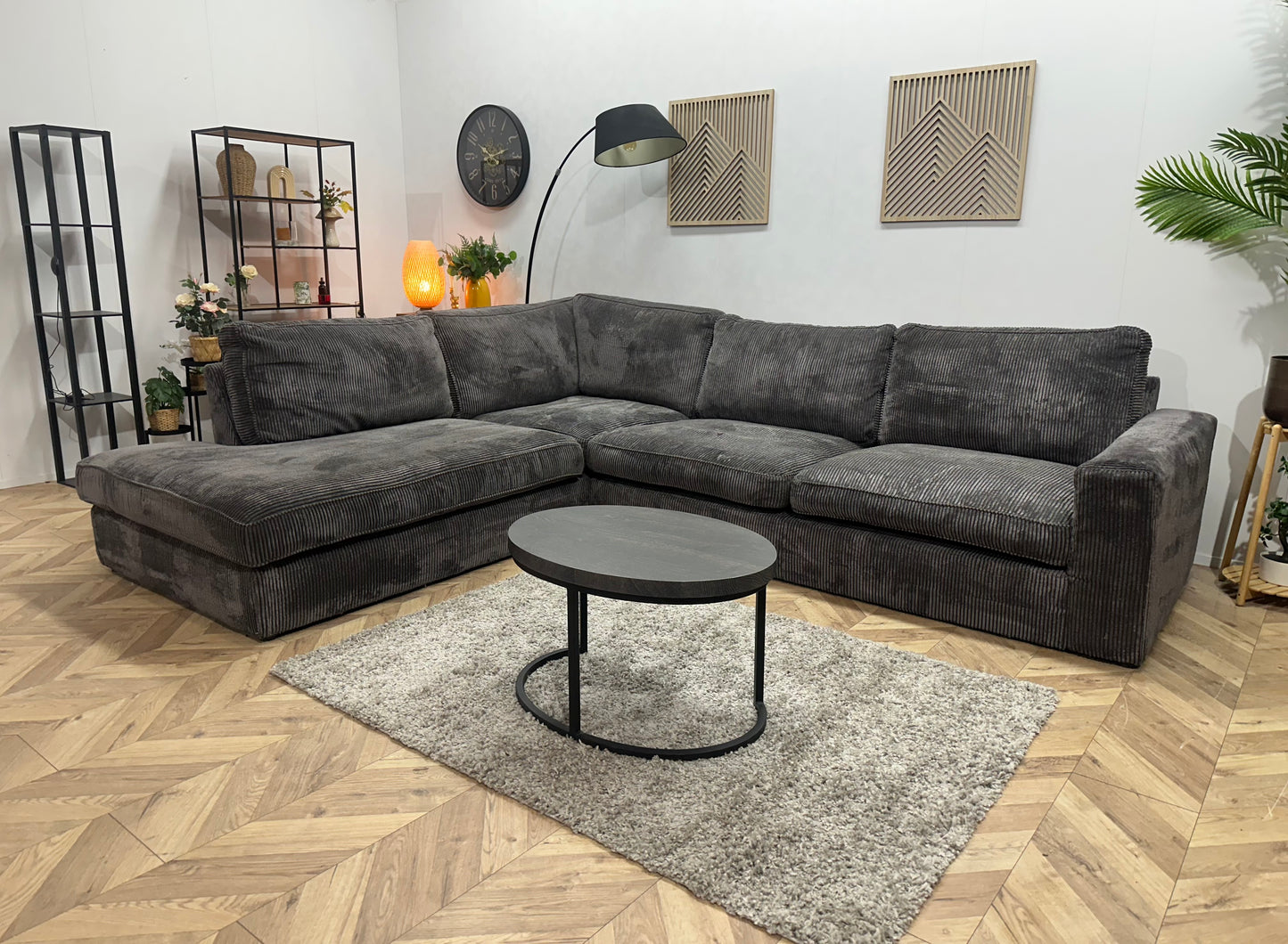 Antraciet Ribstof Hoekbank ~ Losse Kussens Met Afneembare Hoezen