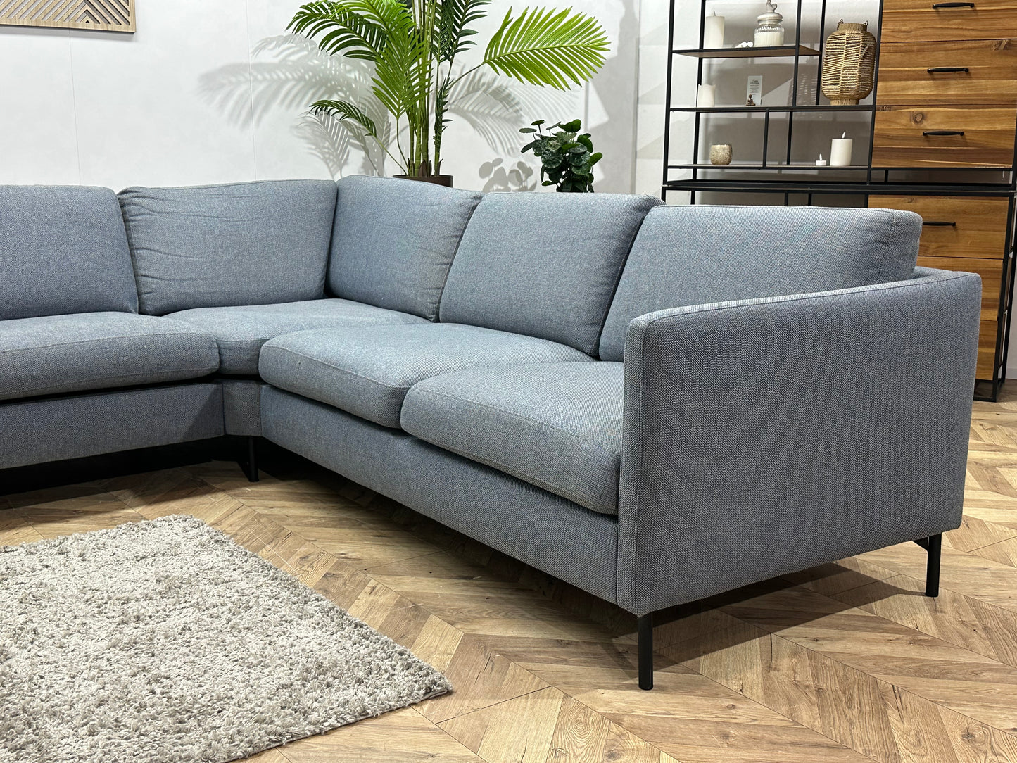 Blauwe/Grijze Hoekbank ~ Losse Kussens Met Afneembare Hoezen