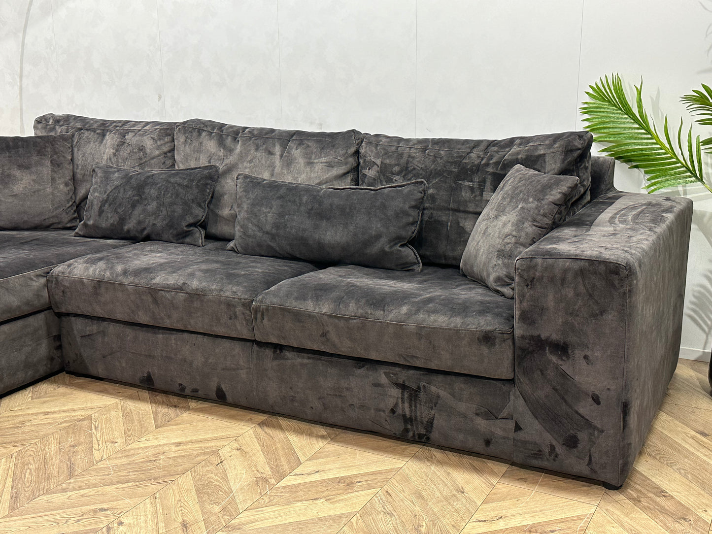 Antraciet Velvet Hoekbank ~ Losse Kussens Met Afneembare Hoezen