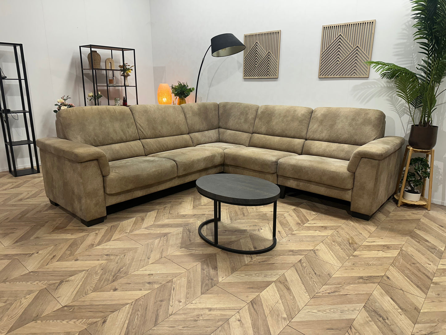 Beige Suède Stoffen Hoekbank ~ Inruilvoordeel