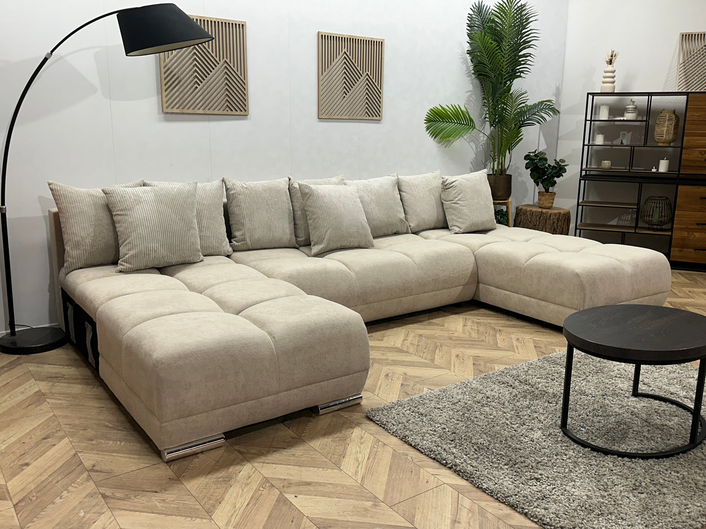 !Showroommodel! Crème Velvet U Bank ~ Losse Ribstof Rugkussens