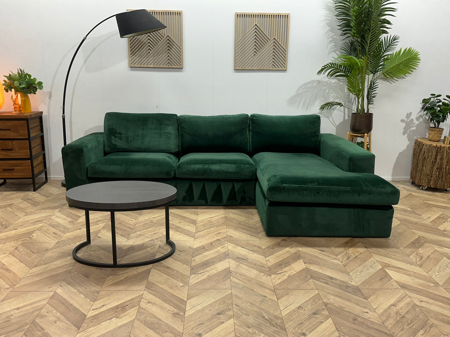 Groene Velvet Hoekbank ~ Losse Kussens Met Afneembare Hoezen