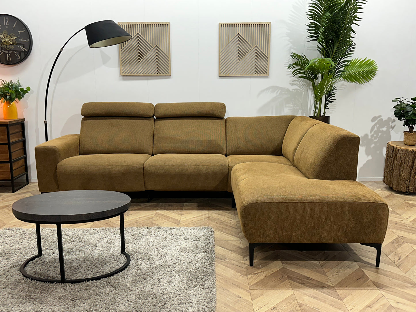 Bruine Suède Stoffen Hoekbank ~ Elektrisch Verstelbaar