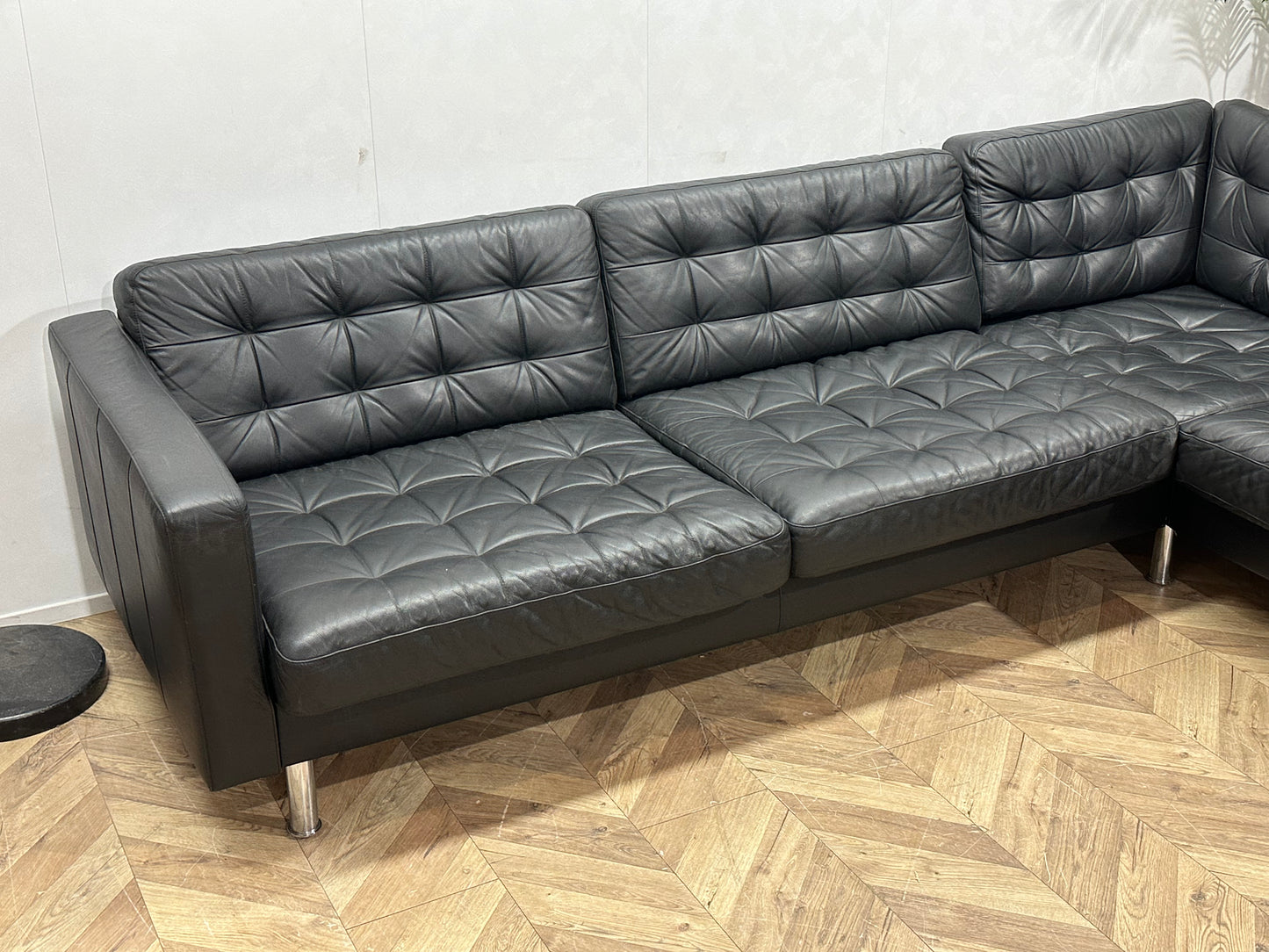 Zwart Echt Lederen Hoekbank ~ Losse Kussens Met Afneembare Hoezen