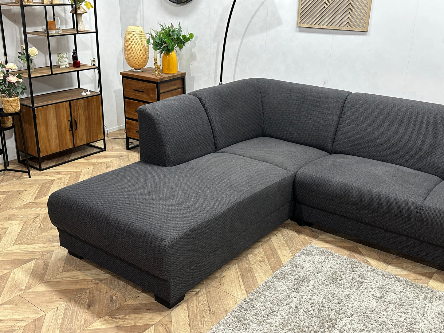 Antraciet Hoekbank ~ Vaste Kussens