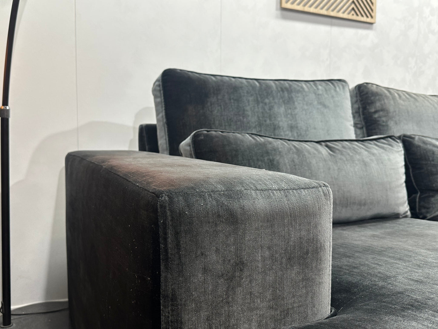 Antraciet Velvet Ruime U Bank ~ Losse Kussens Met Afneembare Hoezen