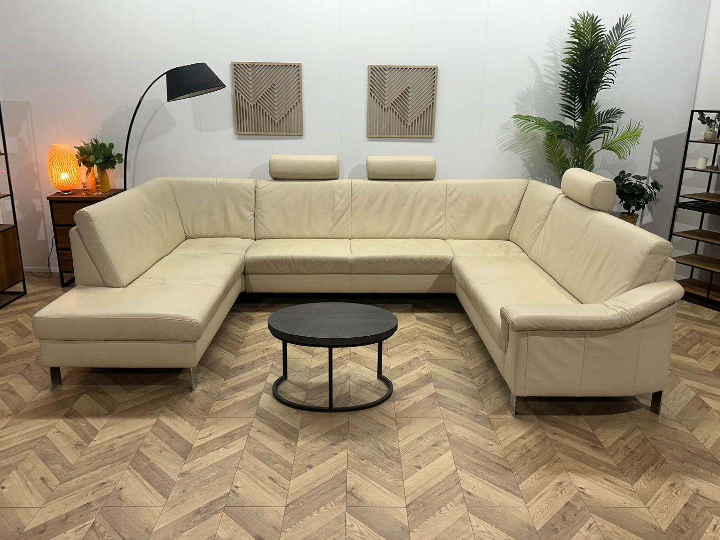 Crème Echt Lederen Ruime U Bank ~ Vaste Kussens