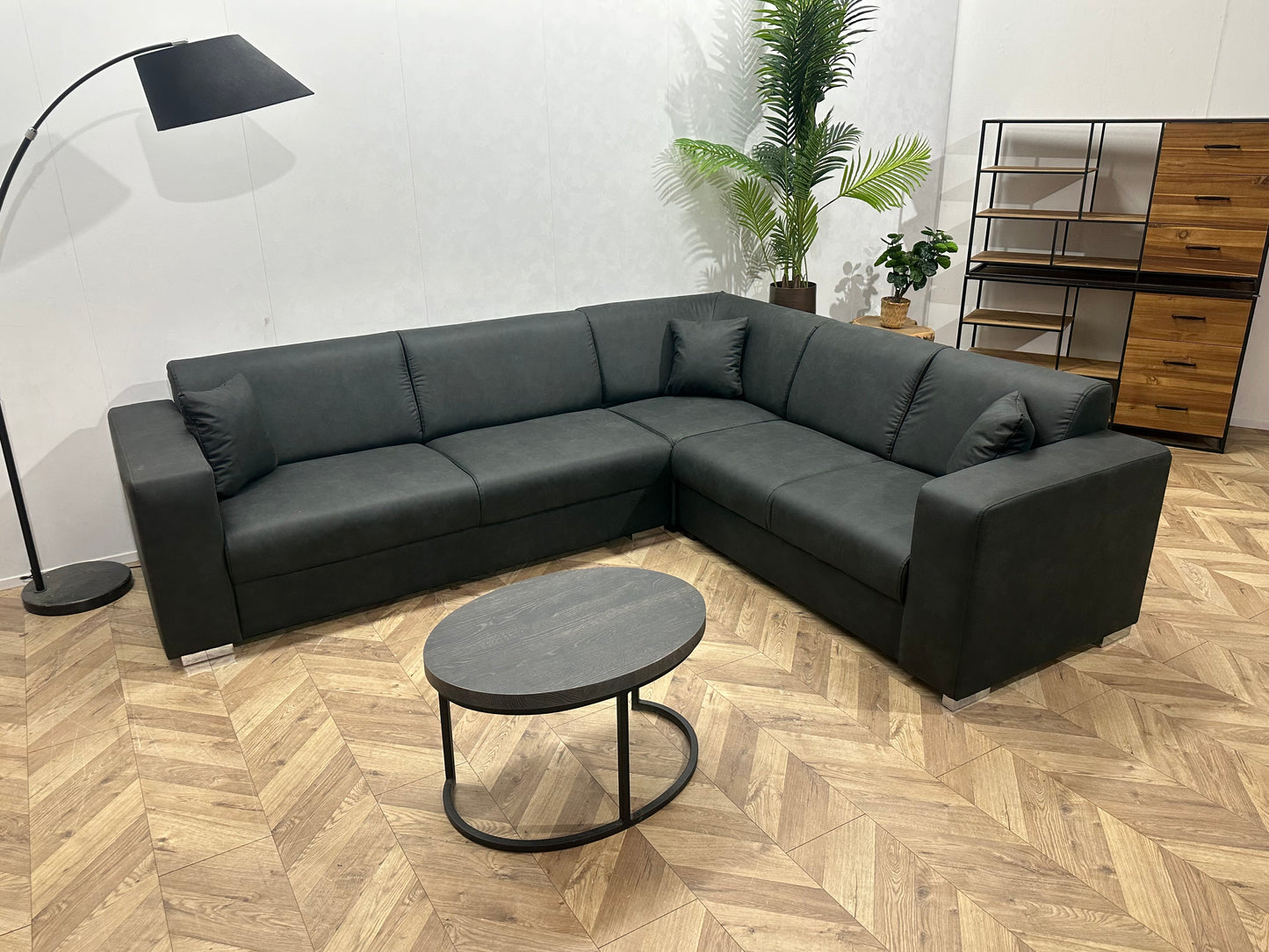 !Showroommodel! Antraciet Leather Look Hoekbank
