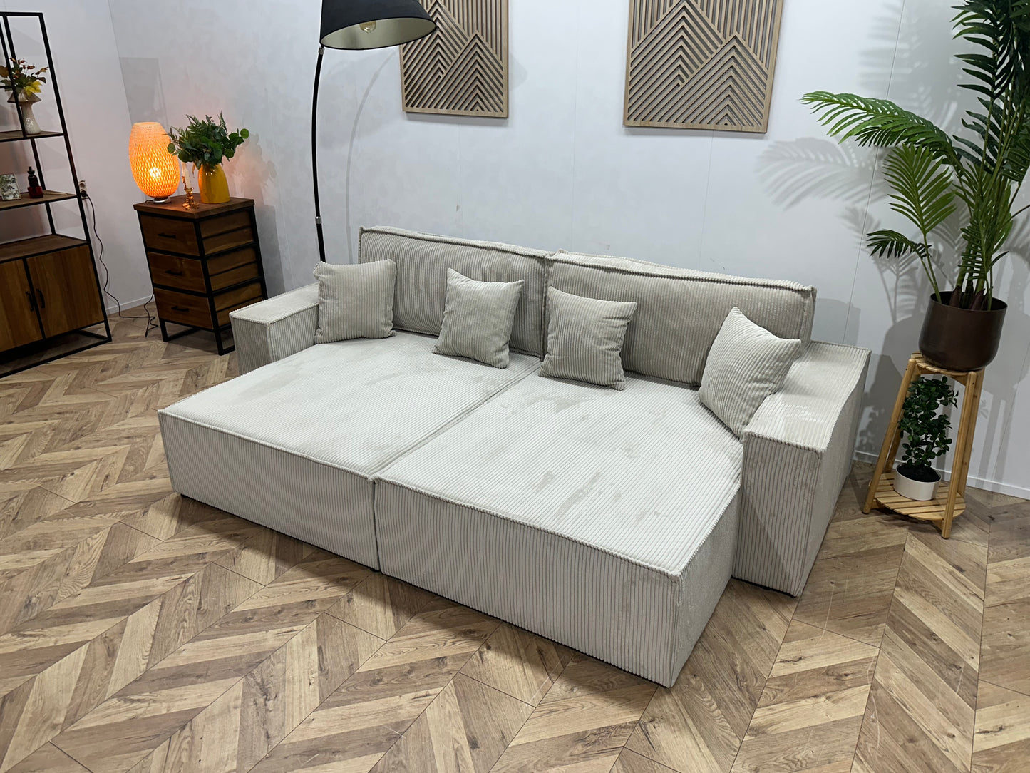 !Showroommodel! Witte Ribstof Lounge Bank