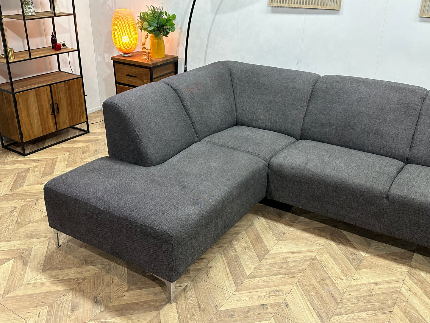Antraciet Hoekbank ~ Vaste Kussens