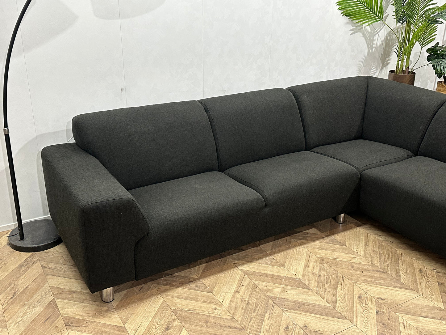 Antraciet Hoekbank ~ Vaste Kussens