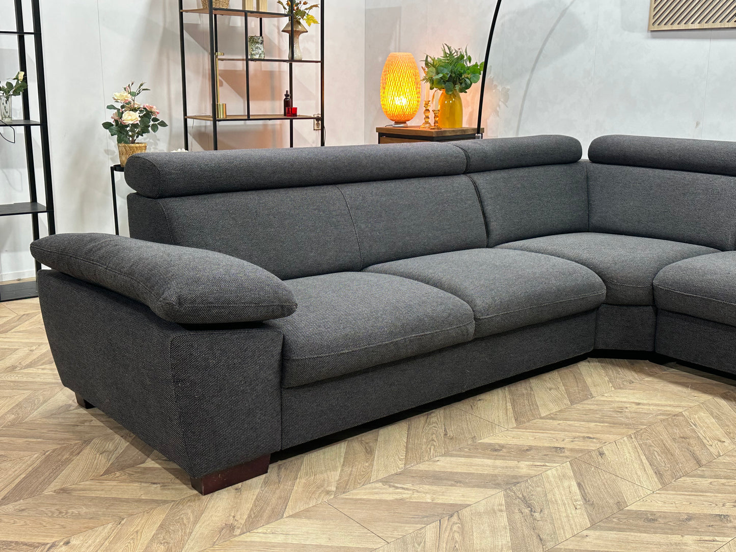 Antraciet Hoekbank ~ Verstelbare Arm/Hoofdsteunen