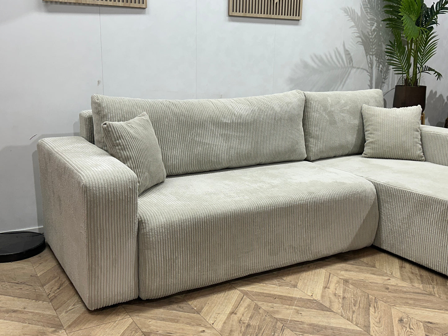 !Showroommodel! Witte Ribstof Hoekbank