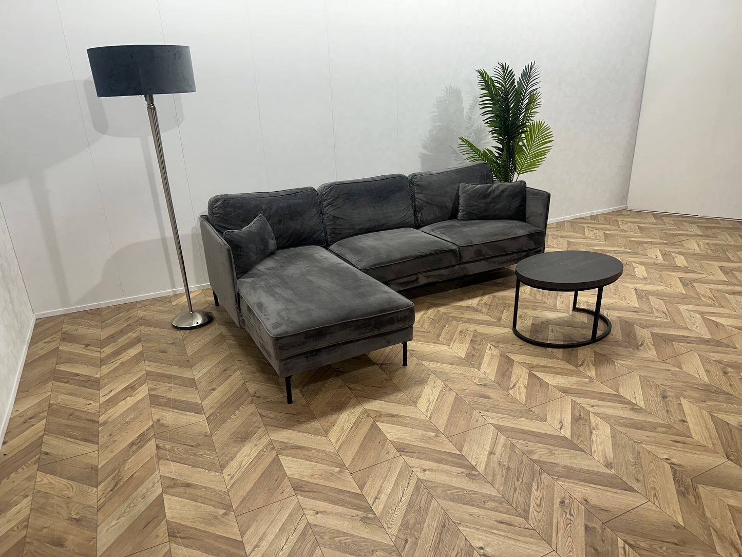 !Showroom Model! Antraciet Velvet Hoekbank ~ Nieuwstaat