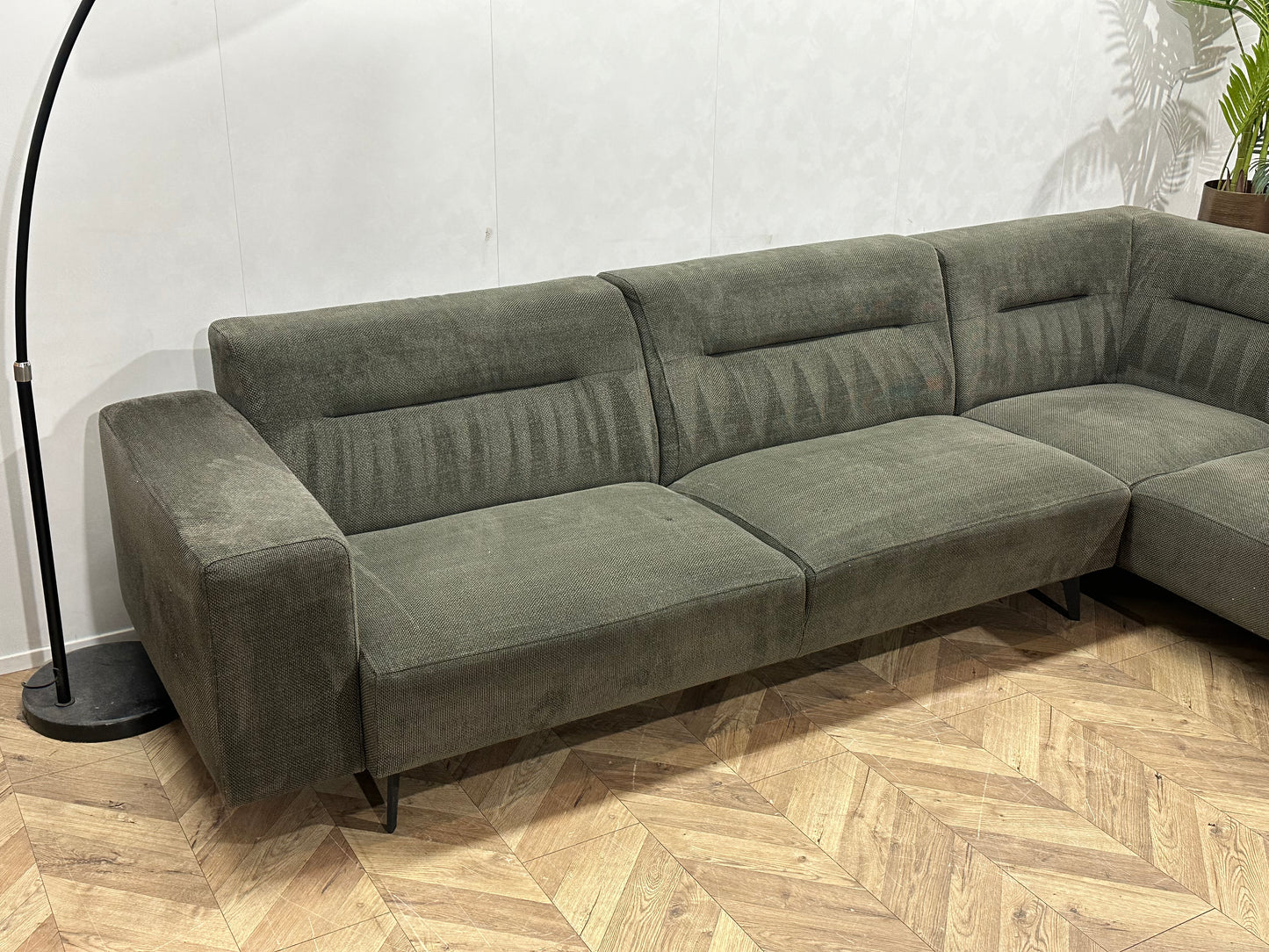 Donker Groene Suède Stoffen Hoekbank ~ Vaste Kussens