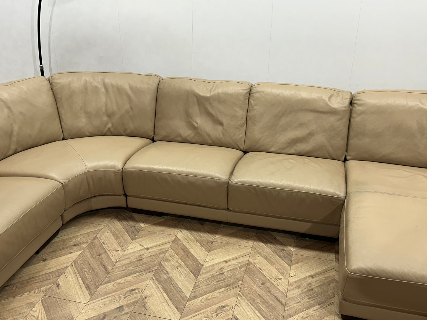 Leatherworld Beige Echt Lederen U Bank ~ Vaste Kussens