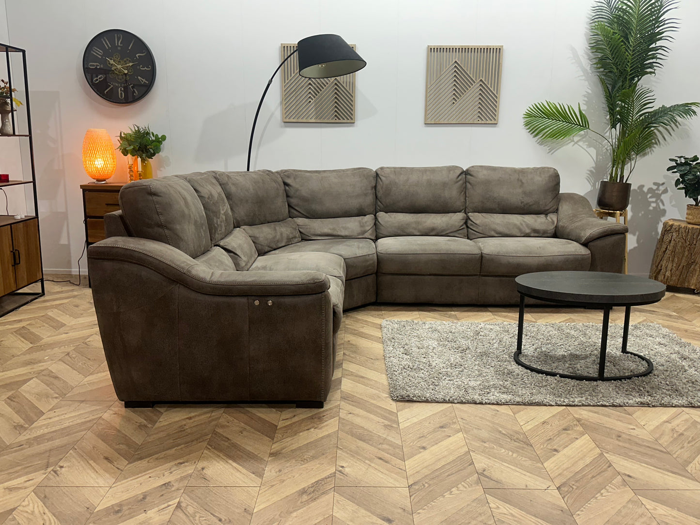 Bruine Suède Stoffen Hoekbank ~ Relaxfunctie