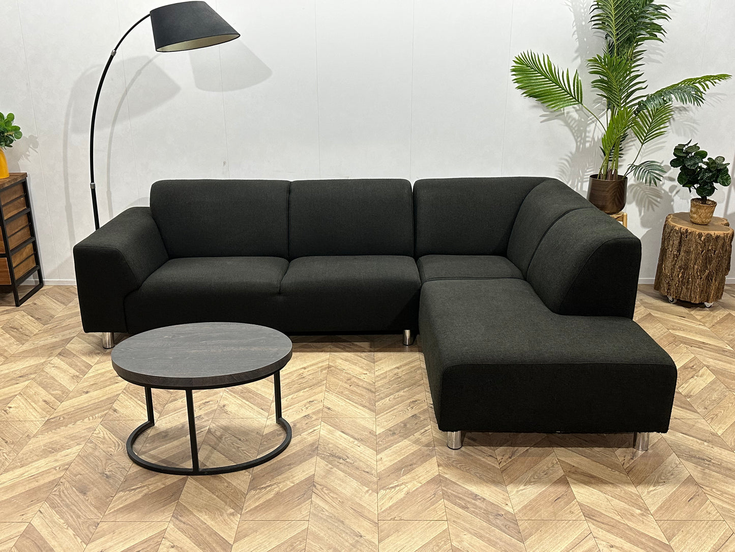 Antraciet Hoekbank ~ Vaste Kussens