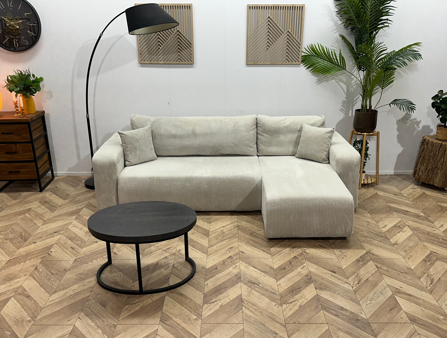 !Showroommodel! Witte Ribstof Hoekbank