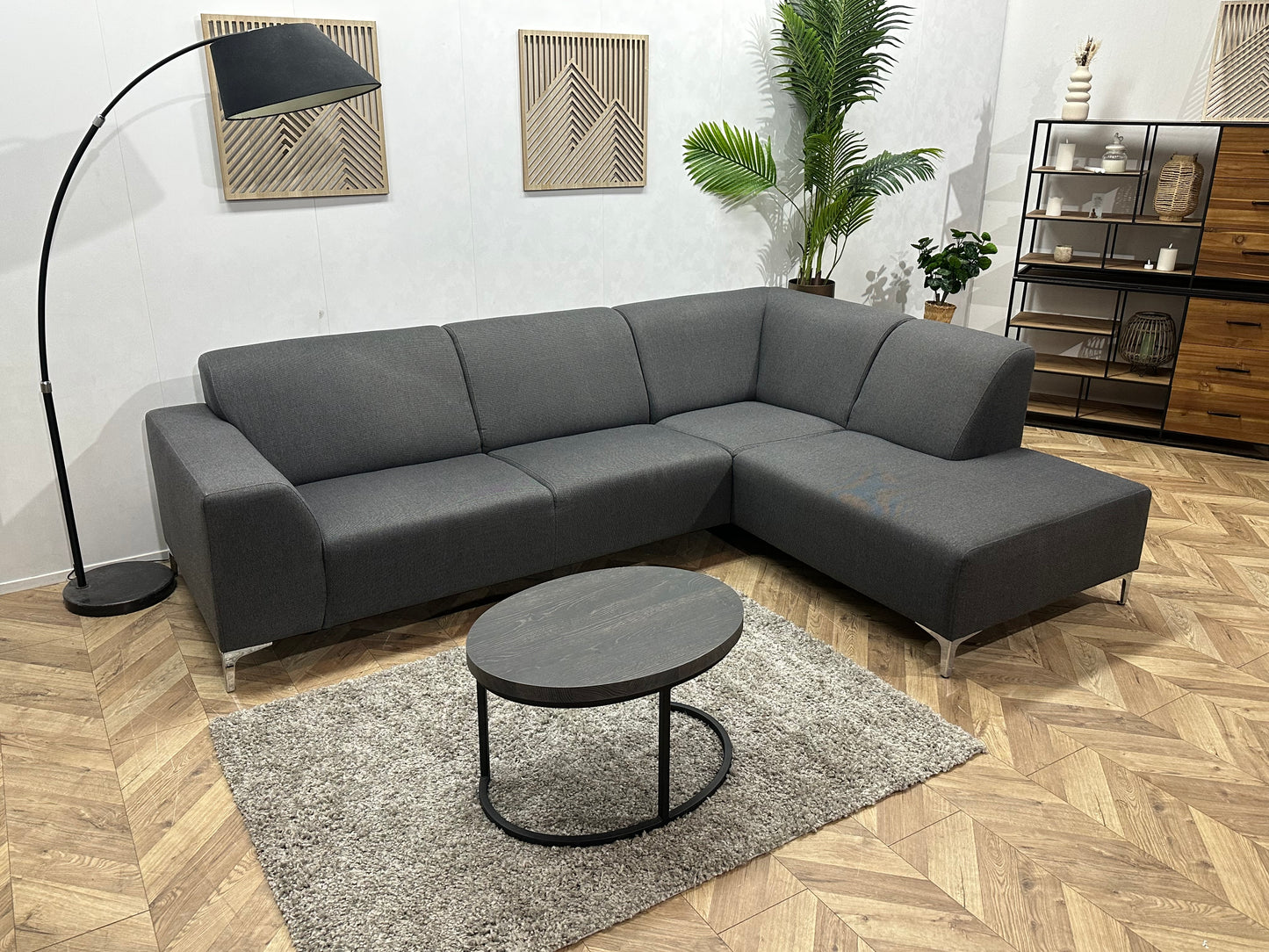 Grijze Hoekbank ~ Vaste Kussens