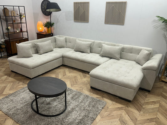 !Showroommodel! Witte Ribstof Hoekbank